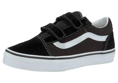 Vans Old Skool V Sneaker für Kinder mit Klettverschluss - Sneaker in Größe 36 EU, schwarz-weiß, ideal für Skateboarding, mit praktischem Klettverschluss für einfaches An- und Ausziehen.