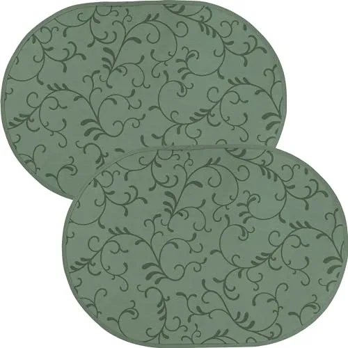Erwin Müller Tischset Essen 2er-Pack abwaschbar Salbei Größe oval: 35x50 cm