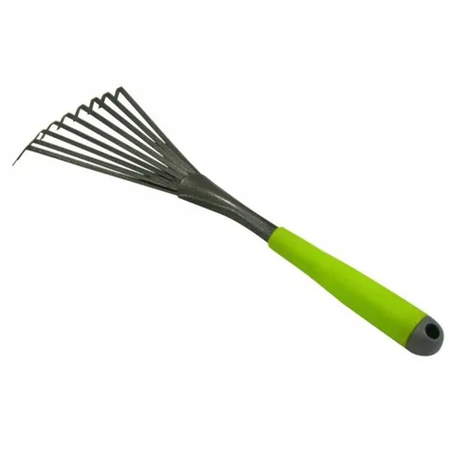 Greemotion Kleinfeger Kleinbesen - Praktischer Handfeger für den Garten - Kleinbesen mit pulverbeschichtetem silber-hammerschlag Design, ideal für präzise Reinigung in Ihrem Garten. Ergonomischer Handgriff und 9 flache Federstahlzinken sorgen für optimale Handhabung.