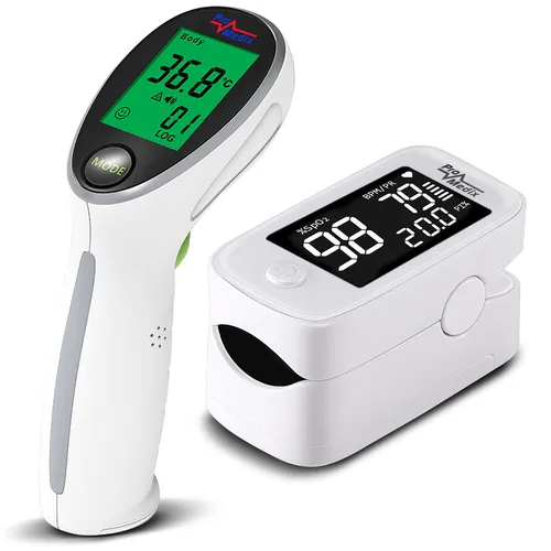 Medizinisches Pulsoximeter Thermometer Set PR-870+PR-960 - 2-in-1 Ohr- und Stirnthermometer mit einfacher Anwendung. Kontaktloses Infrarotdesign für präzise Messungen und CE- sowie FDA-zertifiziert.