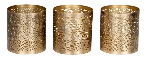 Levandeo® Teelichthalter 3er Set - Elegante Windlichter in Gold - Teelichthalter aus hochwertigem Metall, 11 cm hoch und ideal für stimmungsvolle Deko. Perfekt für festliche Anlässe oder gemütliche Abende.