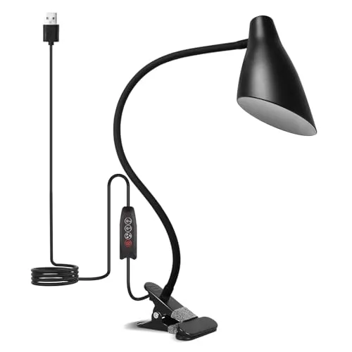 Semlos LED Clip-on-Licht, USB-Schreibtischleuchte, Leselampe für Schlafzimmer-Tisch, 3 Farbmodi, 10 Dimmhelligkeitsstufen, Schreibtischlampen, verstellbarer Schwanenhals, automatische Abschaltung