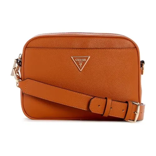 GUESS Crossbody Cognac STUK - Umhängetaschen mit Innentasche, Reißverschluss und glänzenden goldfarbenen Beschlägen, ideal für stilvolle Aufbewahrung und Organisation.