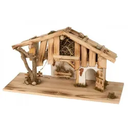 Krippe Holzhaus Weihnachten 60 x 33 cm