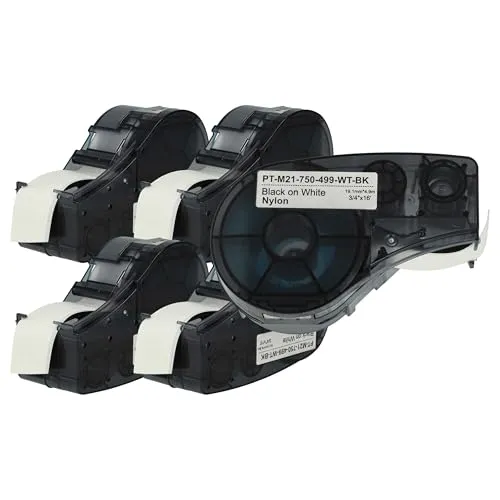 vhbw 5x Schriftband-Kassette Ersatz für Brady BM21-750-499 für Etiketten-Drucker 6,4m x 19,05mm Schwarz auf Weiß, Nylon