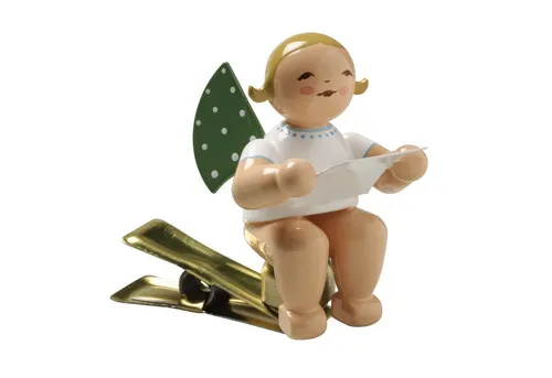 Wendt & Kühn Engel mit Notenblatt, auf Klemme - Figuren, handgefertigter Engel mit Notenblatt, ideal für Musikliebhaber und Sammler.