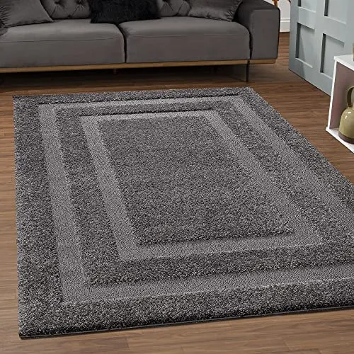 Sanat Hochflor-Teppich Luxus 3500, grau, 140x200 cm - Teppich aus 100% Polypropylen, weich und kuschelig, ideal für Wohnzimmer oder Schlafzimmer, auch für Fußbodenheizung geeignet.