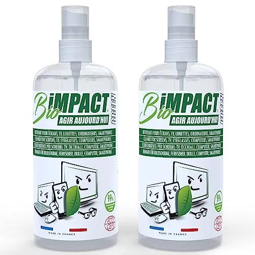 Bildschirmreiniger für PC, Fernseher, Smartphone, Brille, Laptop, 2 x 500 ml, Reinigungsspray, Zertifiziert von Ecocert
