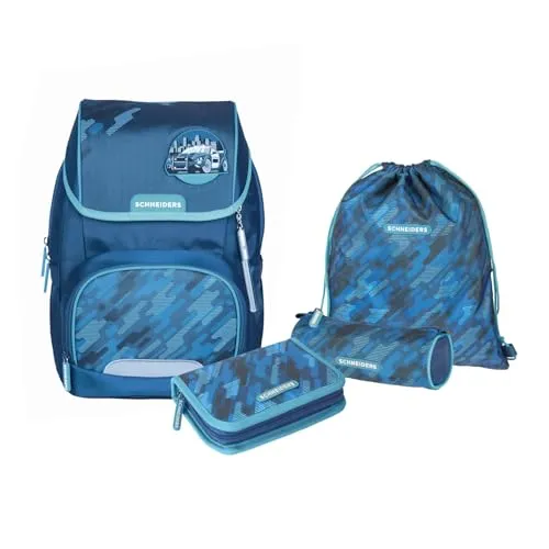 SCHNEIDERS Schultasche Ergojet Camo Blue 6teilig - Leicht und funktional - Schulranzen mit nur 1,28 kg Gewicht, ideal für den täglichen Schulgebrauch und ergonomisch gestaltet für höchsten Tragekomfort.