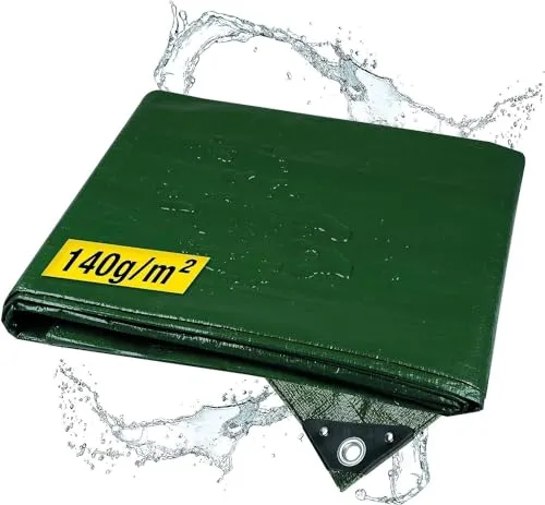 horizont Abdeckplane wasserdicht 140g/m² 4x6m mit reißfesten Ösen, Sandkasten und Pool Abdeckung, Gewebeplane für Auto, Motorrad, Fahrrad - robuste Abdeckfolie für den Außenbereich, grün