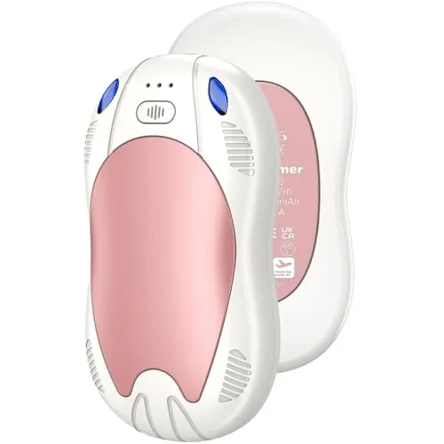 FANDLISS Handwärmer Elektrisch, Zweiseitige Heizung, 2er Taschenwärme mit 10000mAh, USB Taschenwärmer Wiederverwendbar mit 3 Wärmestufen, Winter Geschenke für Frauen Mann Outdoor Camping(Weiß Rosa)