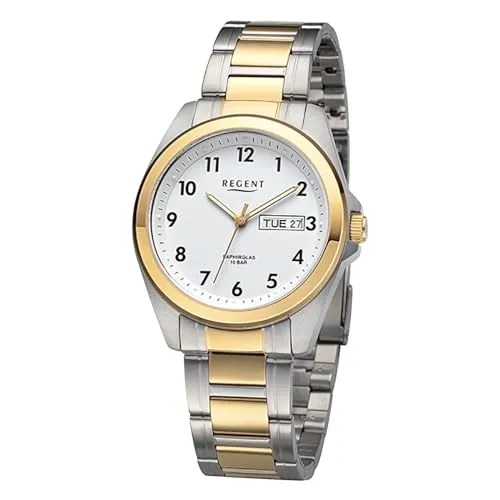 REGENT Herrenuhr Stahl 38mm 10 Bar Day-Date Saphirglas F-1446