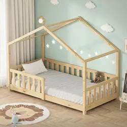 ML-Design Kinderbett Hausbett 80x160 cm - Natur - Betten für Kinder mit Hausdach-Design, aus massivem Kiefernholz, inklusive Lattenrost, ideal für kreatives Spielen und Träumen.