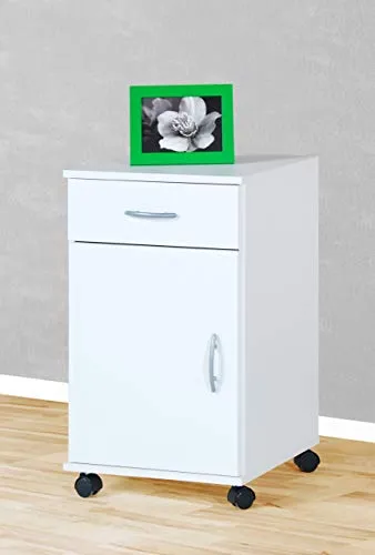 Möbeldesign Team 2000 Rollcontainer - Bürocontainer in Weiß mit 1 Schublade und höhenverstellbarem Fachboden, ideal für flexible Aufbewahrung im Büro.