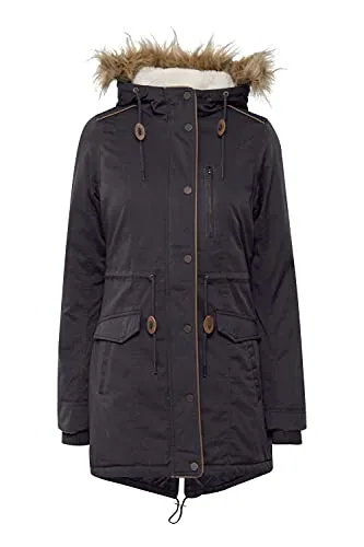 OXMO Anna Damen Winterparka mit Fellkapuze - Funktionsjacke mit warmem Teddyfutter und abnehmbarer Kunstfellkapuze, ideal für sportliche und elegante Looks im Winter.