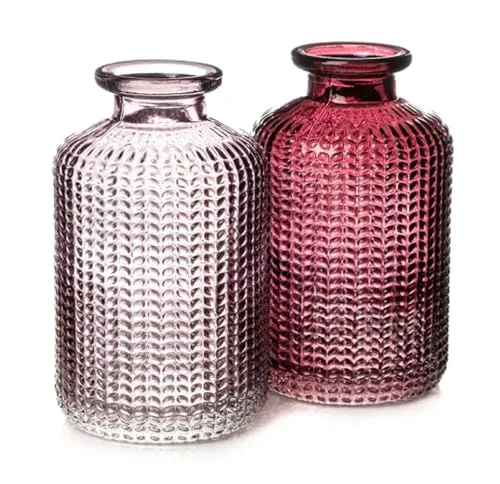 2er Set Glasflaschen Jazz Flieder & beerenfarben - kleine Vase, Blumenvase, Tischdekoration, Glasvasen, Landhaus