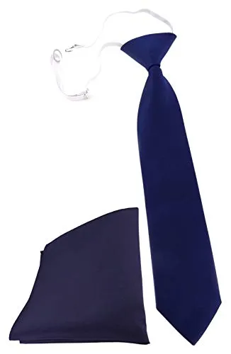 TigerTie Kleinkinder Kinderkrawatte + Einstecktuch in marine dunkelblau einfarbig Uni - vorgebunden mit Gummizug