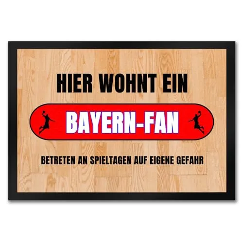 speecheese Hier wohnt EIN Bayern-Fan Fußmatte in 35x50 cm mit Turnhallenboden Motiv Sportfan Bayern Sport Sportler