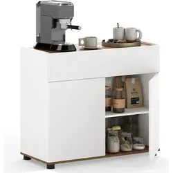 COSTWAY Sideboard Küchenschrank mit Arbeitsplatte und 2 Türen, 80x35x70 cm, Weiß