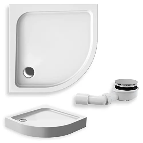 KOLMAN Duschwanne 90x90 cm Viertelkreis mit integrierter Schürze - Duschkabinen & -wände, langlebige Duschwanne aus strapazierfähigem Sanitäracryl mit 10 Jahren Herstellergarantie, inklusive Füße und Ablaufgarnitur für einfache Montage.