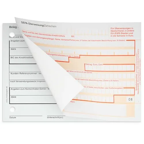 SEPA Überweisungsformular Zahlschein Überweisungsträger Euro 326211 - Formulare & Vordrucke, 100 selbstdurchschreibende Überweisungsträger für einfache und schnelle Zahlungen