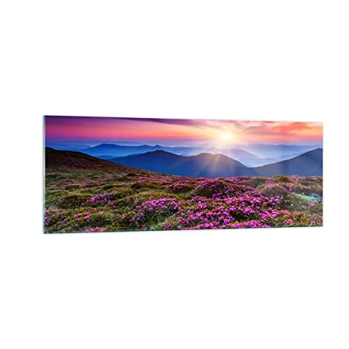 Panorama Bilder auf Glas Wiese Berg Himmel Landschaft Glasbild 140x50cm Wandbilder Dekoration Wohnzimmer Schlafzimmer Küche Groß XXL Wanddeko Bild im Glas Wand Kunstdruck Art Modern GAB140x50-2719