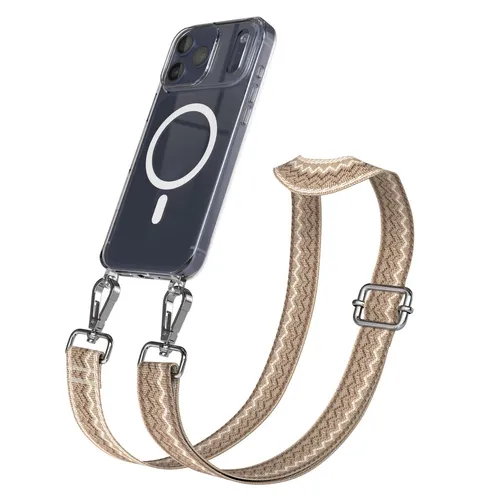 MagSafe Handyhülle mit Band für Apple iPhone 17 Pro Max - Braun Wellen-Silber - Stilvolle Schutzhülle mit abnehmbarem Band für den komfortablen Transport. Rutschfest, schocksicher und geeignet für kabelloses Laden. Ideal für den Alltag und bietet umfassenden Schutz.