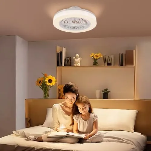 HOMCOM LED-Deckenventilator mit Fernbedienung - Ventilator mit Licht für Schlafzimmer und Wohnzimmer, 3 Farboptionen, 6 Geschwindigkeiten und leiser Kupfermotor für optimalen Komfort