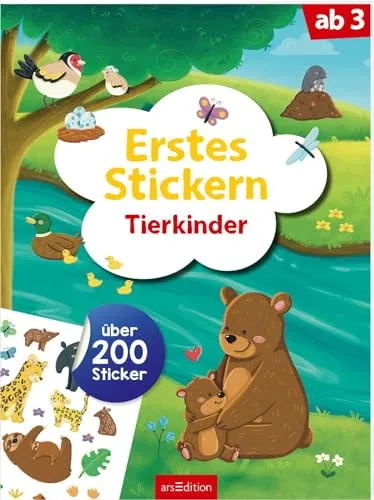 Erstes Stickern – Tierkinder: Über 200 Sticker | Erstes Stickerheft für Kindergartenkinder ab 3 Jahren