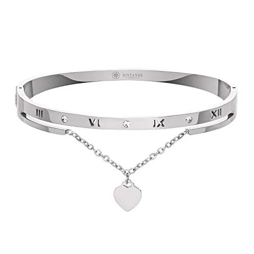 Kistanio Damen Armreif Heart Pendant Silberfarben KIS-BAN-HEARPEN-SI