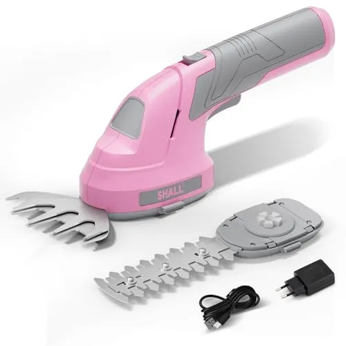 SHALL Akku-Grasschere, rosa Heckenschere, 7,2 V elektrische Strauchschere, 2-in-1-Handrasenmäher
