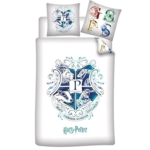 Harry Potter Bettwäsche-Set 140x200 cm - Bettwaren-Set für Kinder mit Wende-Bettwäsche im Harry Potter Design, aus 100% Polyester, pflegeleicht und offizielles Lizenzprodukt.