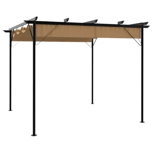 vidaXL Pergola mit Ausziehbarem Dach 3x3m - Pavillon für Garten oder Terrasse, mit versenkbarem Dach für optimalen Sonnenschutz und Wetterbeständigkeit, robust aus pulverbeschichtetem Stahl.