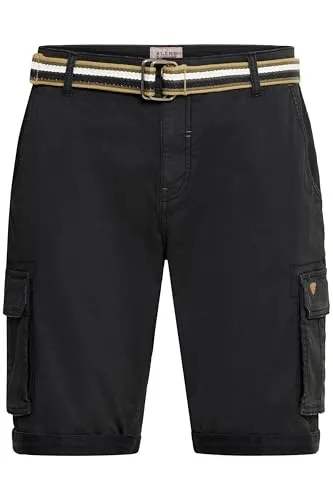 Blend Brian Herren Cargo Shorts - Komfortable Bermuda mit Gürtel in Schwarz - Herren-Shorts aus nachhaltig produzierter Baumwolle, mit geräumigen Cargo-Taschen und einem stylischen Canvasgürtel für einen lässigen Look.