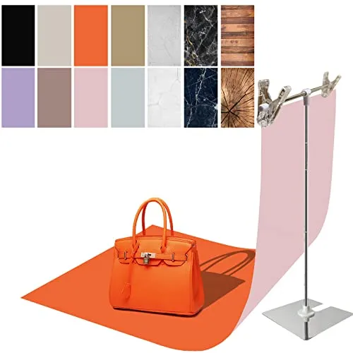 Exzycke Fotohintergrundpapier mit Ständer, 86,4 x 58,4 cm, doppelseitig, für Foto-Tischplatten, Requisiten für Lebensmittel, Schmuck, Kosmetik, Make-up, 7 Stück