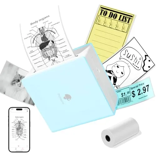 Phomemo Mini Drucker Tragbarer thermischer Fotodrucker mit wiederaufladbarem Akku und USB-Kabel, kompatibel mit Android und IOS, für Journal, Studie, Heimwerken, Grün, M02 Taschendrucker