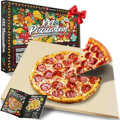 Heidenfeld XXL Pizzastein 46.5 x 35.5 cm - Ideal für Backofen & Grill - Pizzastein aus Cordierit, der schnell aufheizt und ein authentisches Pizzagefühl wie in der Gourmet-Pizzeria bietet. Perfekt für Pizza, Flammkuchen und mehr!