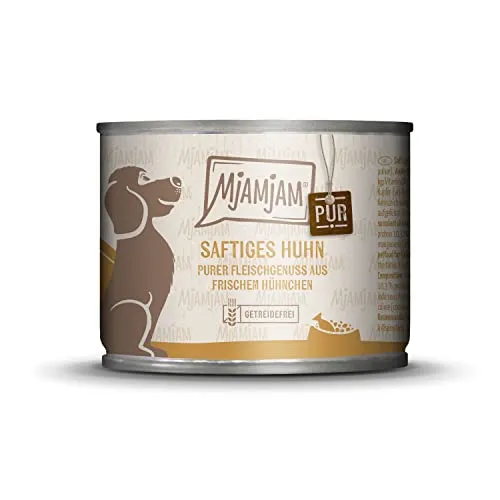 MjAMjAM - Premium Nassfutter für Hunde - saftiges Huhn pur, 1er Pack (1 x 200 g), getreidefrei mit extra viel Fleisch