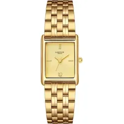 Glanzstücke München Armband-Uhr Gelbgold Edelstahl 10130054 - Elegante Damenuhr mit rechteckigem Gehäuse in glänzendem Gelbgold und champagnerfarbenem Zifferblatt. Präzises Quarzwerk und komfortables Gliederarmband aus Edelstahl machen sie zum idealen Begleiter für jeden Anlass.