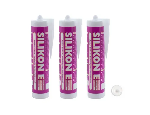 ARLI Silikon 3x 310ml weiss Universal, gebrauchsfertig, (Silikon, 3-tlg., Kartusche), Sanitär Bad Dusche Küche Bau Fuge Fenster innen außen