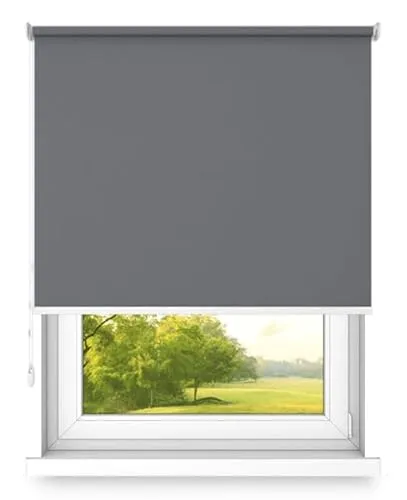 time4blinds Rollos Verdunkelungsrollo Freihängendes Rollo ohne Kassette Wand- oder Deckenmontage Großes Format UV-Schutz Thermische Eigenschaften Solides Design 100x220 cm Hellanthrazit - rechts