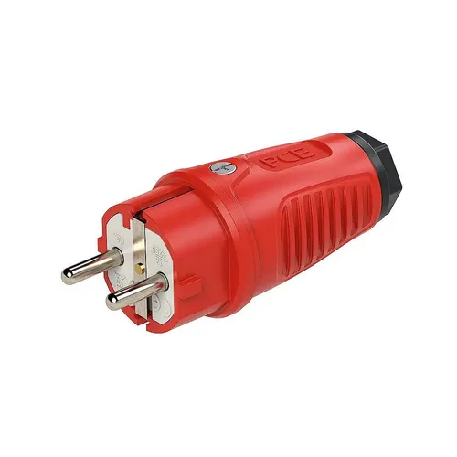 PCE Taurus2 0511-rs Gummi-Schutzkontaktstecker rot IP44 16A/250V~, DIN 49440/441