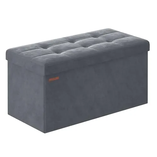 SONGMICS Sitzhocker mit Stauraum, klappbare Sitzbank, 38 x 76 x 38 cm Fußbank, Aufbewahrungsbox, bis 300 kg belastbar, für Wohnzimmer Schlafzimmer Flur, schiefergrau LSF247G01