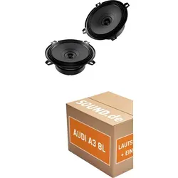 Audison APX 5 Einbaupaket für Audi A3 8L vorne - Komplettset für den Lautsprecher-Einbau im Audi A3 8L (1996-2003). Enthält 2x 13cm Tief-Mitteltöner mit integriertem Hochtöner und Adapterzubehör für einfachen Austausch.