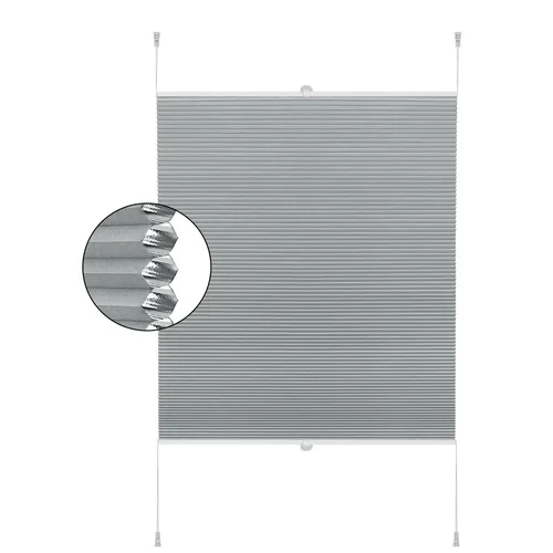 Wabenplissee ohne Bohren - Verdunklung Thermo Klemmfix für Fenster - Jalousien & Rollos, grau-weiß, 75x130 cm, ideal für Sicht- und Blendschutz, mit schallisolierenden Eigenschaften und einfacher Klemm-Montage.