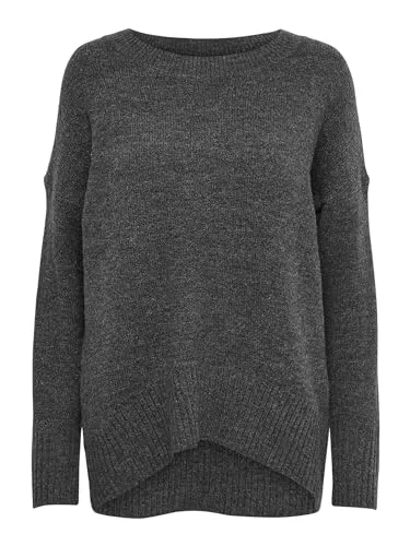 ONLY Female Strickpullover Detailreicher - Modischer langer Strickpullover mit Rundhalsausschnitt und Rippbündchen, ideal für einen lässigen Look. Hergestellt aus 77% Polyacryl für hohen Tragekomfort.