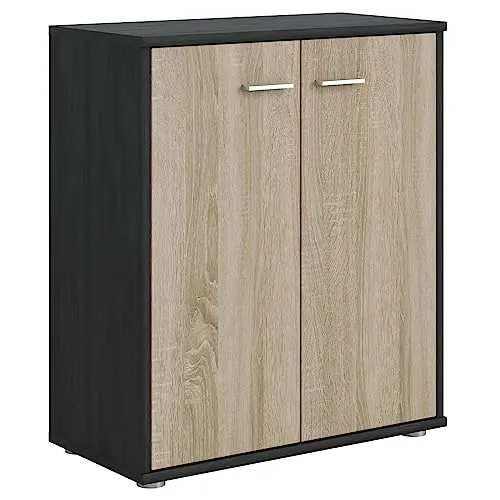 Caro-Möbel Kommode Tommy - Esche grau/Sonoma Eiche - Moderne Kommode mit 2 Türen und Einlegeboden für optimalen Stauraum, ideal für kleine Räume. Pflegeleichte Oberfläche und zeitloses Design passen perfekt in Wohnzimmer oder Flur.