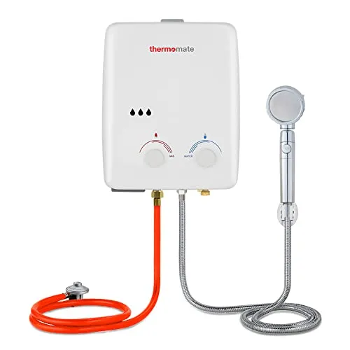 ThermoMate AZ132 5L Tankless Gasdurchlauferhitzer, sofortige tragbarer Propangasdusche 10kW, Reinkupfer-Wärmetauscher, für Camping, Boot, Wohnmobil