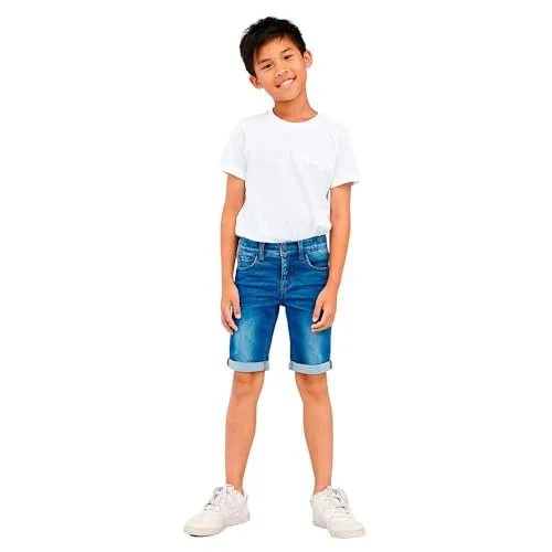 NAME IT Herren Nkmtheo Dnmclas Long Noos Shorts - Medium Blue Denim - Herren-Shorts im dänischen Design, aus bequemem Mischgewebe für optimalen Tragekomfort und klassischen Look.