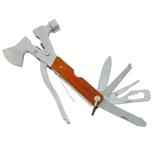 Taschenmesser Multi-Tool mit Zange & Axt 12-in-1 Multifunktionswerkzeug für Outdoor, Camping & Survival Inkl. Hammer, Messer, Säge & mehr Mit Gürteltasche Geschenk für Männer & Handwerker